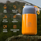 ENERGIFY Vacuum Insulated Food Jar. Large 24oz Bowl incl. Folding Spoon, Cup. Wide Mouth Keep Hot & Cold Drinks Soup Lunch Container for Adults. BPA-Free Stainless Steel, Leak Proof Orange