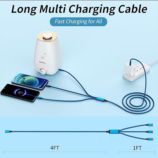 100W USB C Multi Charging Cable, Nylon 3 in 1 Fast Charging Cable with E-Mark Chip, Type C [100W]+IP[27W]+Micro[15W], Universal USB C Charger Cord with Type-C/Micro USB and IP Port (1Pack, 5FT)
