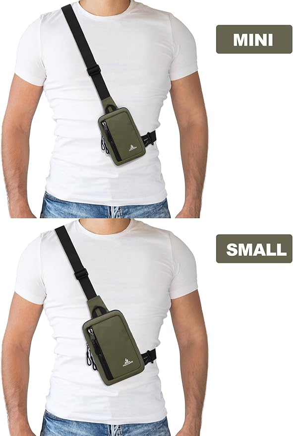 Peicees Small Crossbody Bag for Men Women Mini Sling Bag Travel Running Phone Daypack Cross Body Shoulder Bags, 2 Sizes, Small Army Green