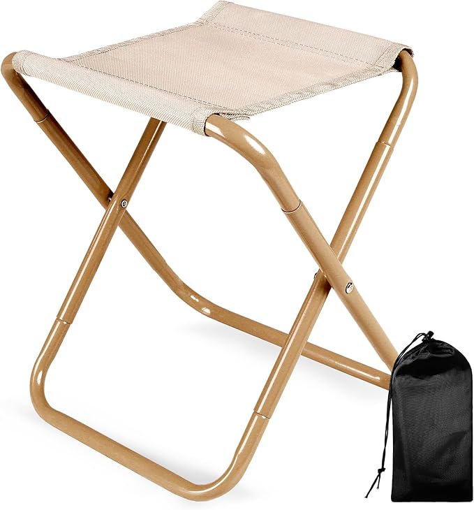 Camping Stool, Portable Folding Stool with Carry Bag, 12in Portable Folding Chair Collapsible Camp Stool Outdoor Footstool for Travel Walking Hiking Fishing Picnic Barbecue (Khaki)