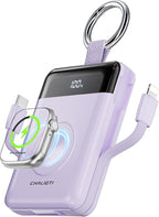 Portable Charger,5000mAh PD 20W Super Fast Charging Power Bank with Built-in Cables,Travel Keychain Battery Pack for Apple Watch Ultra/11/10/9/8/7/6/SE,iPhone 17/16/15/14/13/12 (Purple)