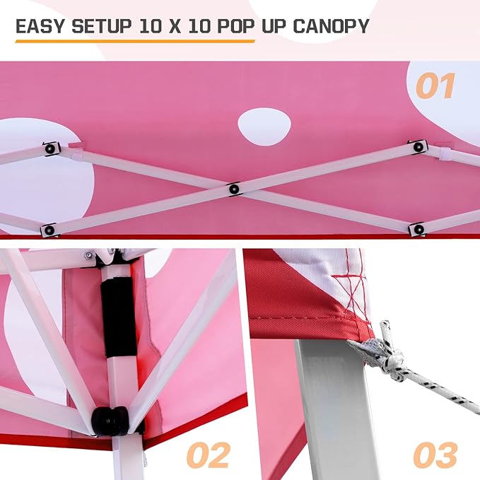EAGLE PEAK 10x10 Slant Leg Pop-up Canopy Tent Easy One Person Setup Instant Outdoor Beach Canopy Folding Portable Sports Shelter 10x10 Base 8x8 Top (Red Mushroom)