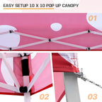EAGLE PEAK 10x10 Slant Leg Pop-up Canopy Tent Easy One Person Setup Instant Outdoor Beach Canopy Folding Portable Sports Shelter 10x10 Base 8x8 Top (Red Mushroom)