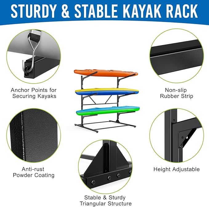 Kayak Rack for Outdoor Storage, Kayak Storage Rack, Adjustable Freestanding Kayak Rack Stand Holder for Paddleboard Surfboard for Indoor, Outdoor