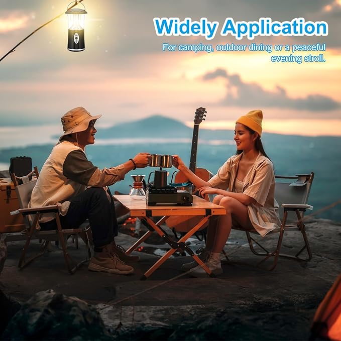 PATIKIL LED Camping Lantern, 2 Pack Vintage Rechargeable Lantern 3 Light Modes Portable Hanging Outdoor Tent Light for Camping, Hiking, Fishing, Black White