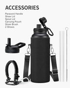 40oz Insulated Water Bottle,Stainless Steel Vacuum Water Bottle, BPA-Free & Leakproof -with Paracord Handle,Strap,Straw Spout Lids,Large Water Jug for Gym Sports