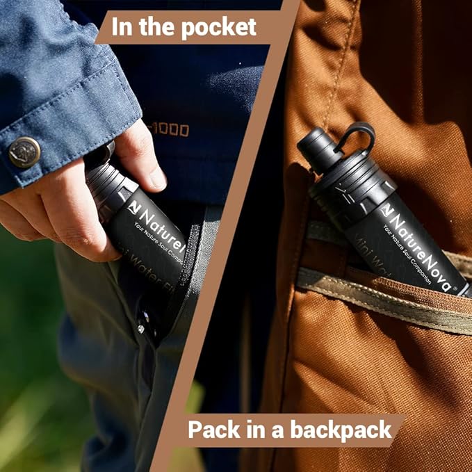 Mini Water Filter NatureNova Portable Emergency Water Filtration System Hiking Camping Straw Survival Gear Emergency Preparedness