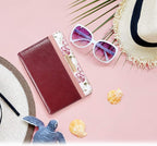 Passport Holder Cover Travel Wallet RFID Blocking Cute Flowers Passport Wallet with Elastic Band for Women,Red