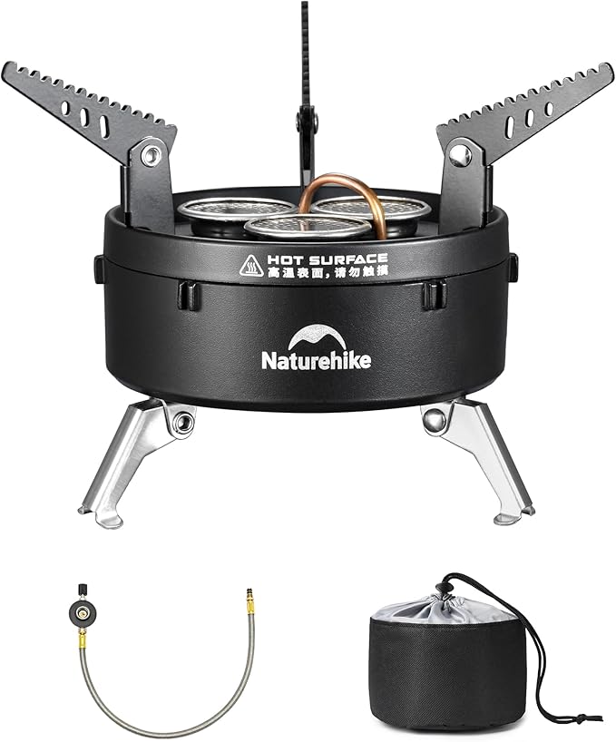 Naturehike Camping Gas Stove for IGT Table, Portable Isobutane Stove with Storage Bag & Foldable Brackets, 3 Burners Camp Stove for Outdoor Car Camping Cooking Tailgating