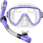 Snorkel Set Adults Snorkeling Gear Anti-Fog Panoramic View Swim Mask Dry Top Snorkel Kit with Carry Bag for Snorkeling Scuba Diving Swimming Travel