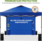10'x10' Pop Up Canopy Tent with 1 Sidewall and 6 Pockets, One Push Setup, Instant Shade Tent with Vented Roof for Beach Patio Outdoor, Case, 8 Stakes, 4 Ropes, 4 Sandbags (Royal Navy, 10x10)