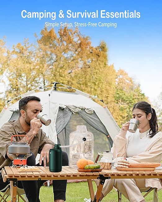 Camping Water Filter – Water Filtration System Survival with 0.01 Micron, 6-Stage Portable Water Filter, Electric Emergency Water Purifier with SOS Light for Hiking, Travel, Backpacking – Green