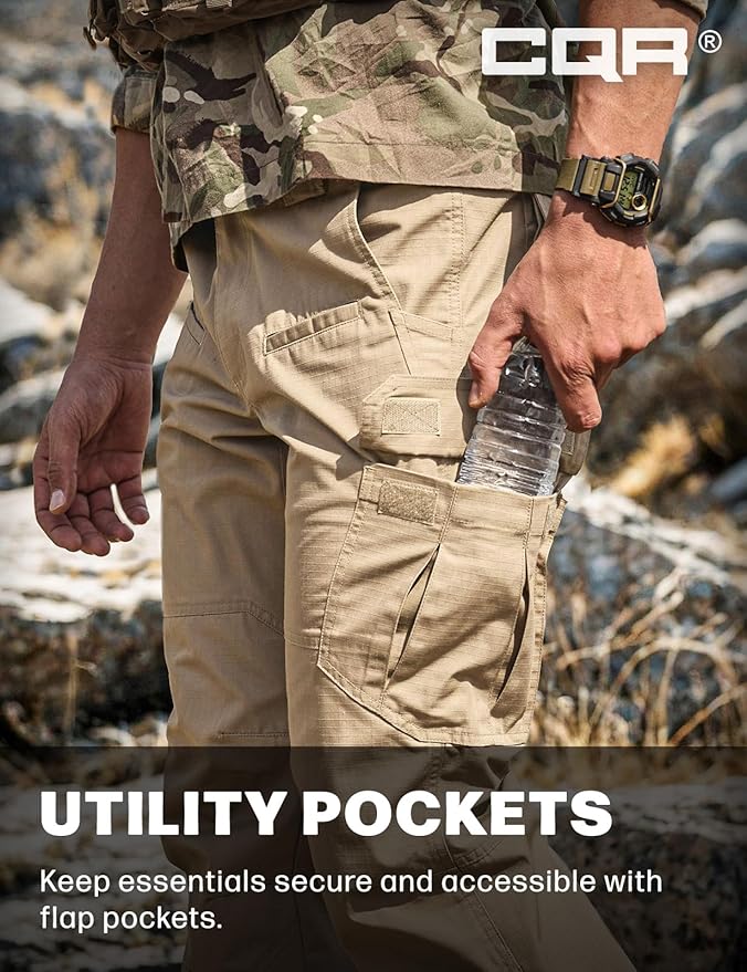 CQR Men's Tactical Pants, Water Resistant Ripstop Cargo Pants, Lightweight EDC Work Hiking Pants, Outdoor Apparel