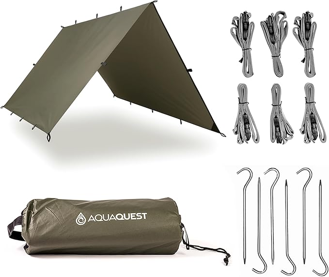 AquaQuest Safari Tarp – Lightweight Waterproof (5,000mm) Seam-Taped Ripstop Rain Fly for Backpacking, Thru-Hiking & Hammock Camping