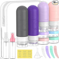 ME.FAN 18 Pack Travel Bottles for Toiletries, TSA Approved Travel Size Containers Set, Silicone Squeezable Portable Split Bottle, Travel Accessories for Conditioner, Shampoo, Lotion - Purple