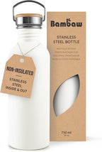 Bambaw Stainless Steel Water Bottle, 750 ml, White Sports Bottle, Non-Insulated Water Bottle, BPA-Free Bottle, Steel Bottle, Reusable Water Bottle – Polar White