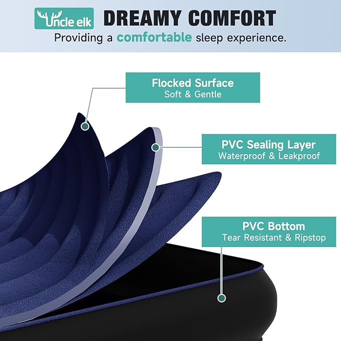 SUV Air Mattress: Inflatable Car Air Mattress for Camping, Portable Car Bed with Air Pump & 2 Pillows, Flocking Sleeping Pad Mattress for Home Car Travel Camping, Navy