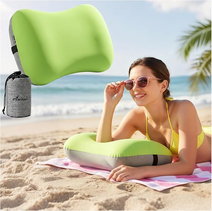 Inflatable Neck Pillow for Travel Camp Beach Air Blow Up Small Ultralight Lake Day Accessories Hammock Beachy Mat Picnic Blanket Towel Umbrella Tent Outdoor Essentials Stuff Thing Need Supplies Item