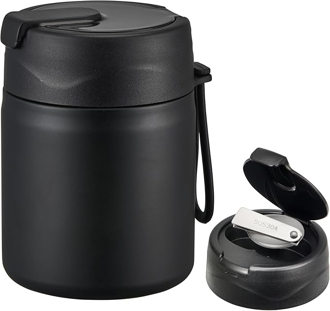 17oz Soup Thermo for Hot Food Kids,Insulated Food Jar with Spoon,Thermo Hot Food Lunch Container,Wide Mouth Leakproof Stainless Steel Lunch Box for School-Black