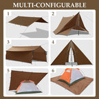 Camping Tarp Tent Portable Multifunctional Bushcraft Backpacking Tear-Resistant Fabric Rain Fly Tarps Awning Shelter Lightweight Waterproof Tarp(10×10 tarp)