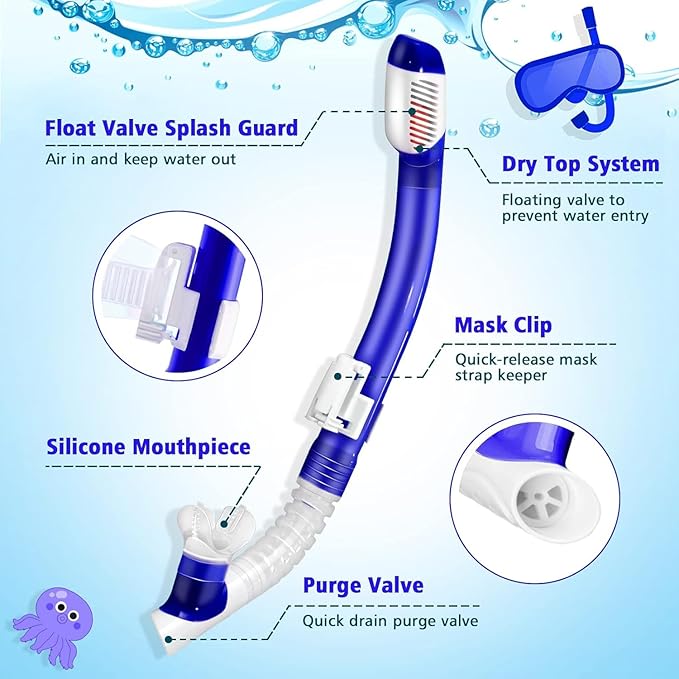 Snorkeling Set for Kids, Full Dry Snorkeling Mask Set for Adults, Anti-Fog Protection, Unisex,HD Panoramic View, Snorkeling Gear for Kids 4-14 Age