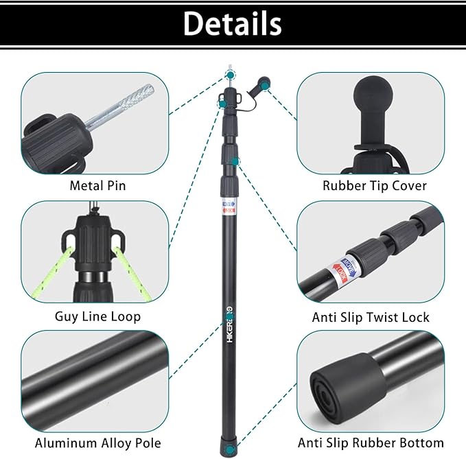 Telescoping Tarp Poles, Heavy Duty 7.67ft Aluminum Tent Poles for Tarp with Rubber Cap, Portable Set of 4 Adjustable Poles for Camping, Awning, Sun Shade, Free Carry Pouch