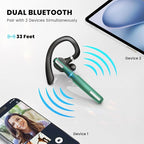 Bluetooth Headset, Wireless Bluetooth Earpiece V5.0 Hands-Free Earphones with Built-in Mic for Driving/Business/Office, Compatible with iPhone and Android (Green)