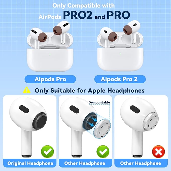 4 Pairs Replacement Ear Tips for AirPods Pro 2nd/1st Generation with Portable Storage Box & Cleaner Pen,Noise Reduction Holewith & Built-in dust Guard Screen,Silicone EarTips(Light Brown)