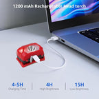 Lepro 320014 LED Rechargeable Headlamp, 2 Pack Head Lamp with 6 Modes for Camping & Hiking Gear Essentials, IPX4 Waterproof Bright Headlight Flashlights with Adjustable Headband, Type-C Cable - Red