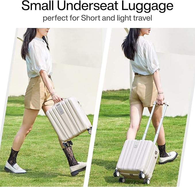 Hanke 14 Inch Underseat Carry On Luggage with Wheels, Lightweight, Waterproof, TSA-Approved, Suitcase, Ivory White