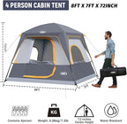 UNP 2/4/6/8 Person Tent, Portable Cabin Tent, Camping Tent 4-Person Easy Set Up, Waterproof with Top Rainfly for Outdoor Camping/Hiking