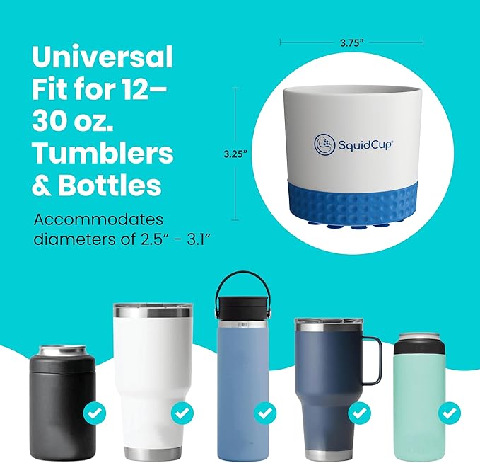 Non-Tipping, Anti-Spill Cup Holder for Boats, Kayaks, SUPs, RVs, Fishing & Camping | Universal 12–30 oz Fit | BPA-Free, Optional SquidDisk Mount Included for Textured Surfaces (Gray/Navy)