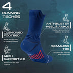 Compression Running Socks 3 Pairs, Cushion Crew Socks, Anti-Blister Moisture Wicking Athletic Hiking Basketball Socks