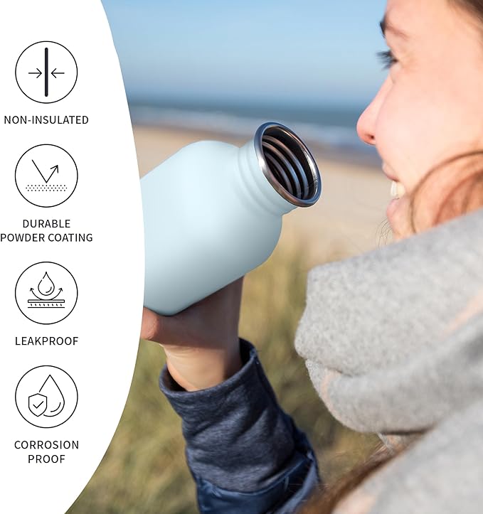 Bambaw Metal Water Bottle 750 ml, Light Blue Sports Bottle, Non-Insulated Water Bottle, Stainless Steel Bottle 750 ml, Stainless Steel Bottle – Nordic Blue