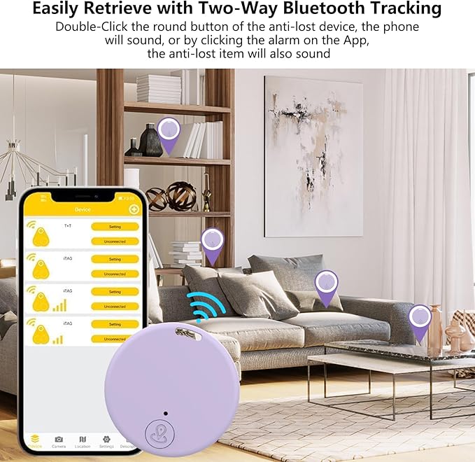 Aircawin Mini GPS Tracker, Key Item Finder Locator,No Monthly Fee App for iOS/Android 2023 Latest,Portable Anti-Lost Bluetooth Tag Item Tracker for Luggages/Kids/Pets/Phone/Wallet/Bag-2Pcs-Pink+Purple