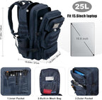 Military Tactical Backpack 25L Day Backpack for Men Molle Army 3 Days Assault Pack Bug Out Bag Water Resistant and Heavy Duty Hiking Treeking Rucksack - Dark Blue