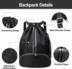 Hoedia Sports Drawstring Backpack - String Swim Gym Bag with Shoes Compartment and Wet Proof Pocket for Women&Men