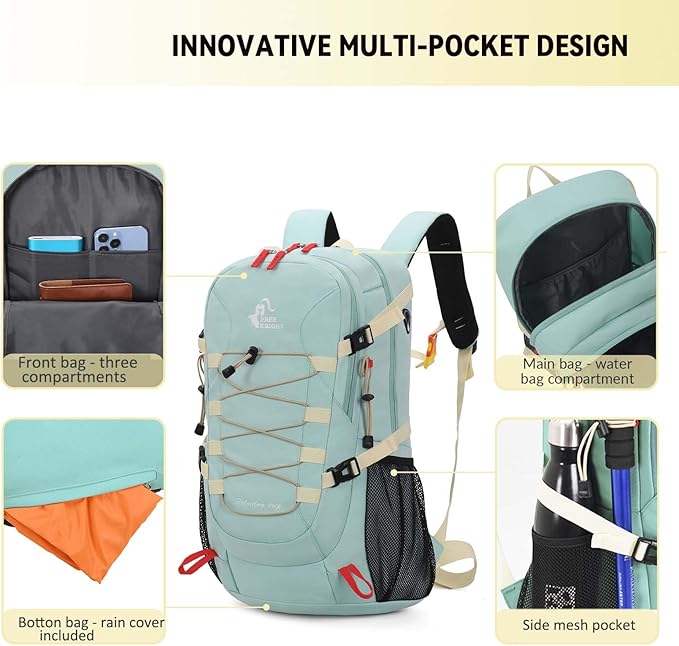 Bseash 40L Waterproof Hiking Backpack with Rain Cover, Outdoor Sport Travel Bag Daypack for Camping Climbing Skiing Cycling (Pea-green)