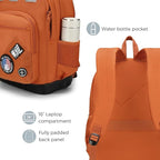 Swissdigital Design Big Student Laptop Backpack with Fun Personalized Patches For College Boy & Girl, Middle High School Teen Bookbag Cool Travel Daypack Orange - Includes 3 Patches | SD1718-33