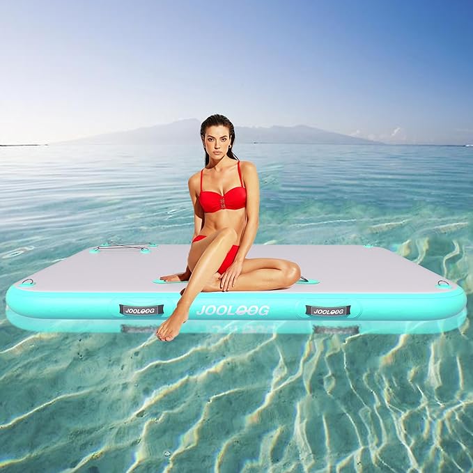 Inflatable Floating Dock Mat,6 inches Thick Inflatable Stable Platform Raft with Storage Bag None-Slip Surface for Lake Beach Pool