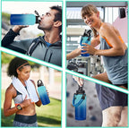 Stainless Steel Flask Water Bottle - 32oz/40oz/64oz Insulated Water Bottle with Straw & Spout Lids, Paracord Handle, Strap Sleeve, Protective Cup Mat, Hydro Thermo Perfect for Sports Office