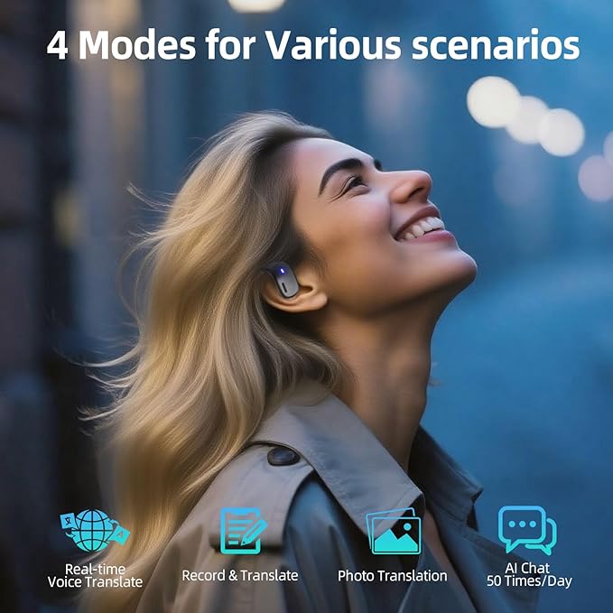 Ai Translation Earbuds Real Time, 3-in-1 Translator Earbuds with 144 Languages/4 Translation Modes,Translatior Headphones,48H Audifonos Traductores Inglés Español for Travel Learning