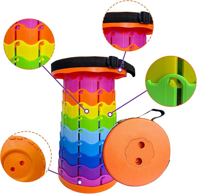 Jakuva Retractable Folding Camping Stool, Collapsible Telescoping Stool Portable Stool with Max Load 360lbs for Adults for Indoor Outdoor Fishing Hiking Gardening Travel, Orange