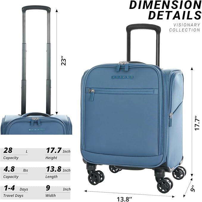 Verage Underseat Carry On Luggage with Spinner Wheels (Coast Blue, 14.5-Inch Plus Underseat Pro)