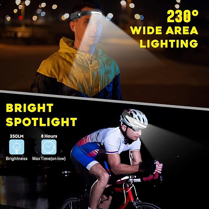 Headlamp Rechargeable - Head Lights for Forehead 2 Pack, Super Bright 230° Wide Beam Headlamps Headlight, Lightweight LED Headlamp for Camping Running Fishing