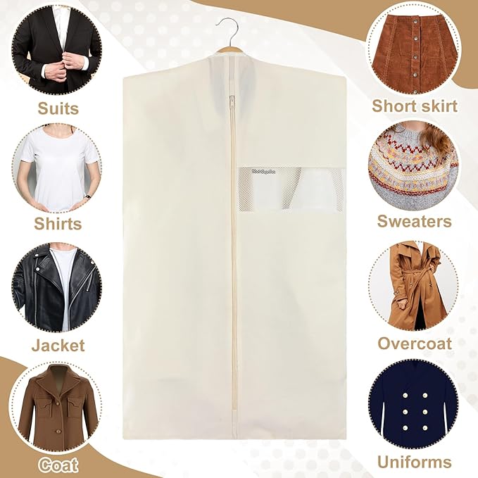Aliceset 6 Pcs 43 Inches Cotton Garment Bags for Hanging Clothes Canvas Suit Bags for Clothes Coats Jackets Shirts Closet Storage Travel Gusseted Hanging Garment Cover