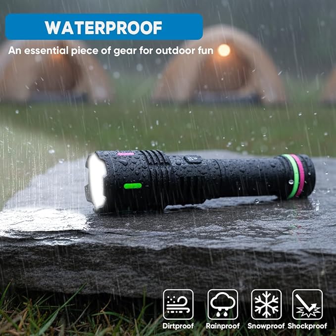 Rechargeable Flashlights High Lumens, Powerful 3 Modes Super Bright Flash Light with LCD Digital Display, Adjustable Waterproof Handheld Led Flashlights for Emergencies Camping Home Outdoor