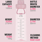 Water Bottle 32oz, clear water bottle with Spout Lid and Carry Handle, Reusable, Tritan, BPA Free, Hiking Water Bottle Suitable for Travel, Outdoors, Gym, Travel, Home, School (Pink)