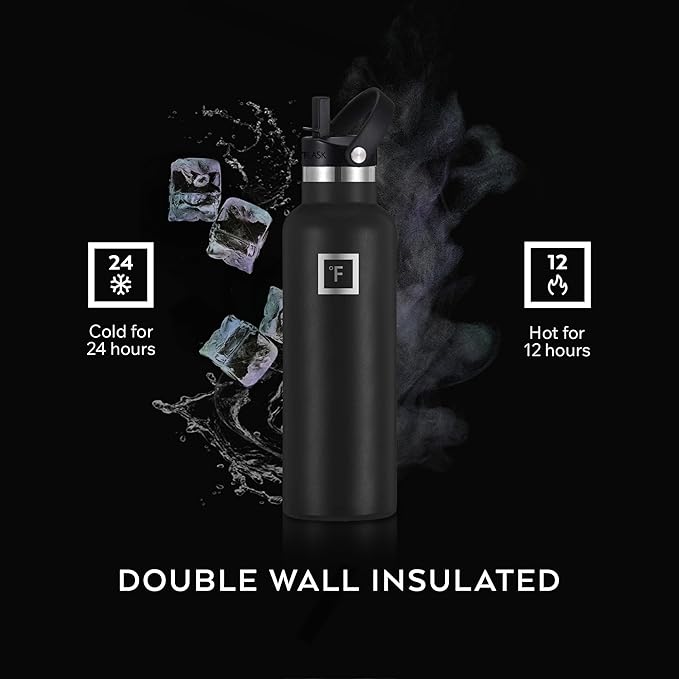 IRON °FLASK Camping & Hiking Hydration Canteens - 3 Lids (Narrow Straw Lid) Leak Proof Vacuum Insulated Stainless Steel - Hot & Cold Double Walled Sports Water Bottle - Aurora, 32 Oz