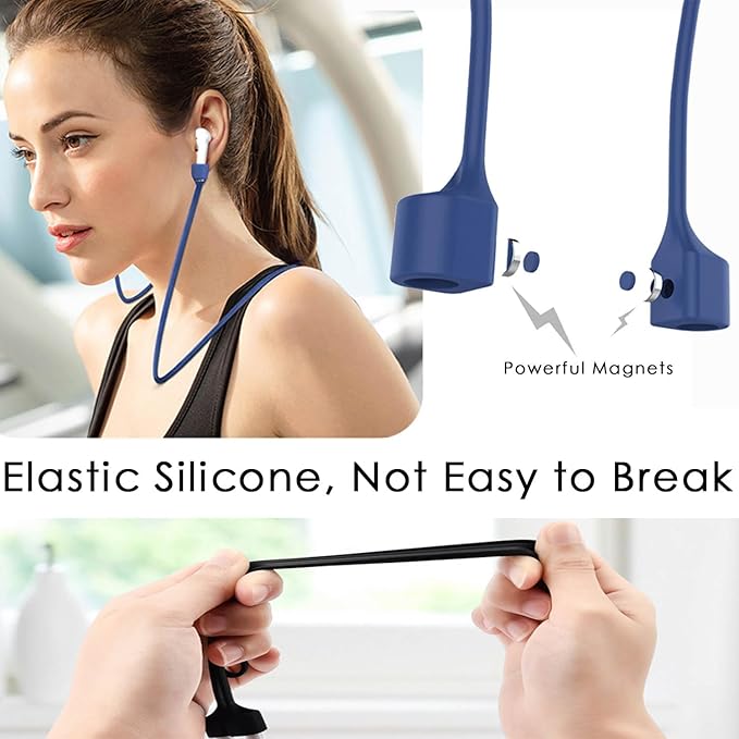 【2 Pack】 Ultra Strong Magnetic Anti-Lost Straps for AirPods, Colorful Soft Silicone Sports Lanyard Compatible with AirPods 1&2 / AirPods 3rd / AirPods Pro 1st&2nd Gen, Neck Rope Cord - Red+Blue